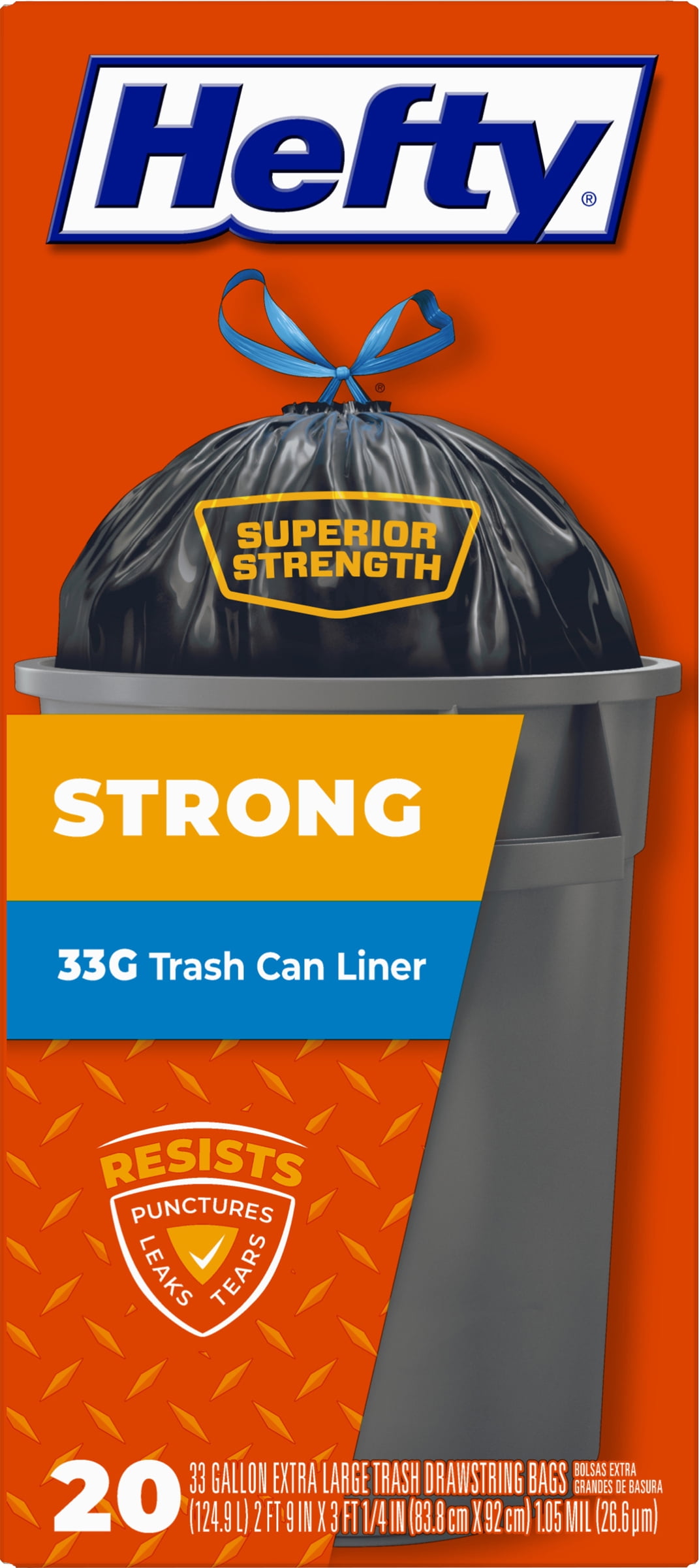 Hefty Strong Extra Large Trash Bags, 33 Gallon, 20 Count 