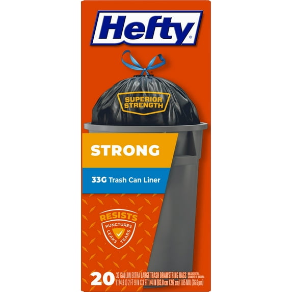 Hefty Strong Extra Large Trash Bags, 33 Gallon, 20 Count