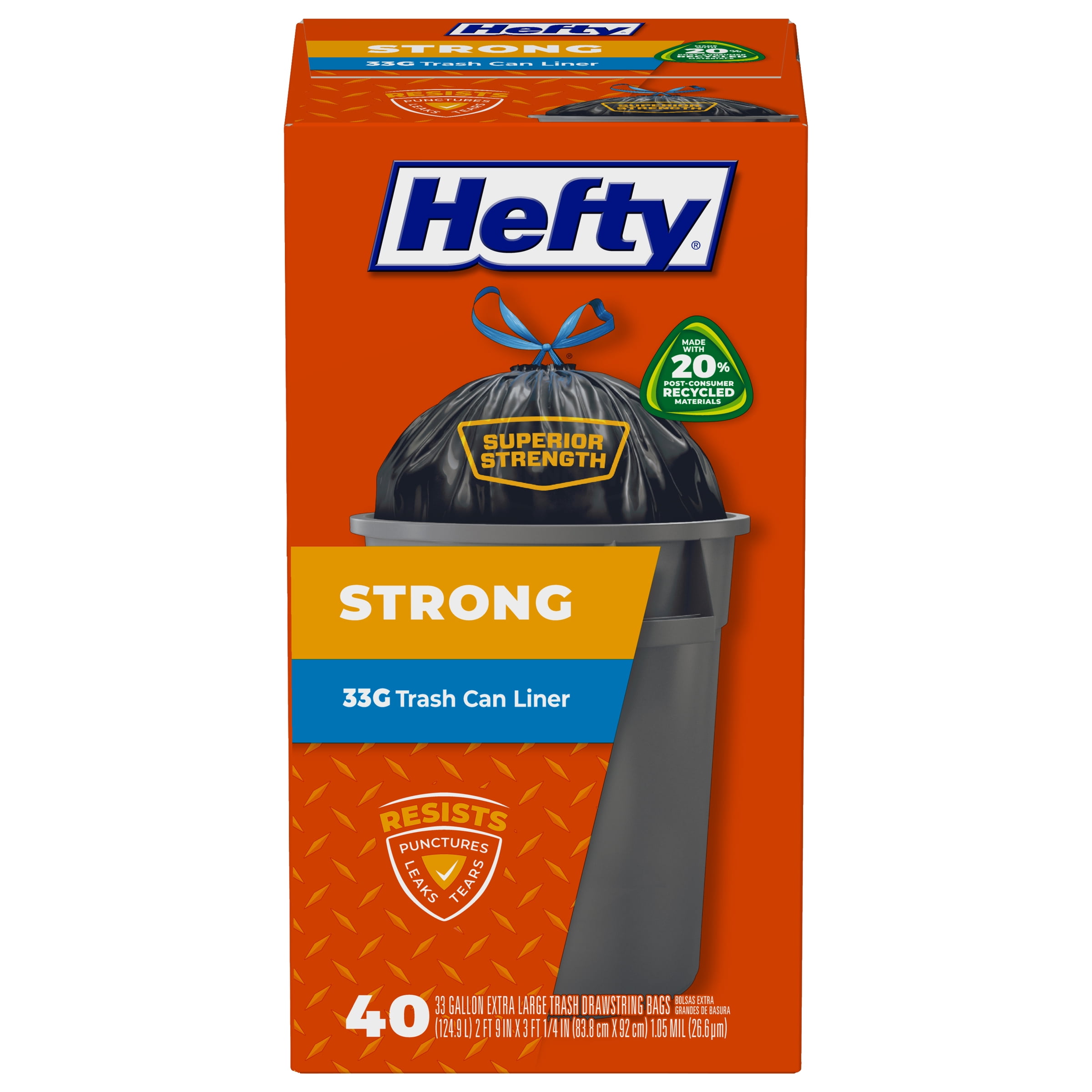  Hefty Strong 40-Count 33-Gallon Black Construction Trash Bags :  Health & Household