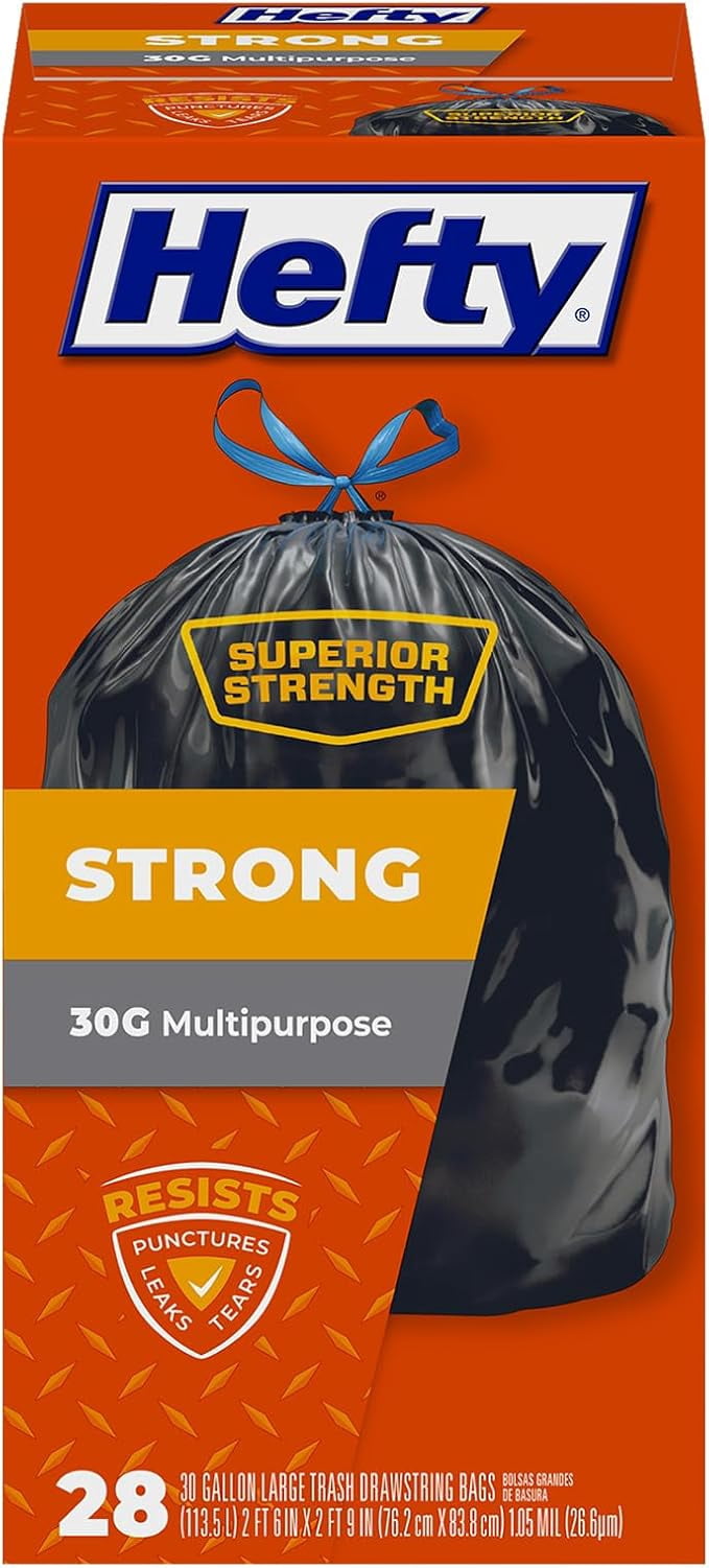Hefty Strong Large Trash Bags, Black, 30 Gallon, 28 Count ( Pack of 2 )