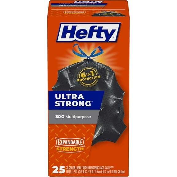 Hefty Strong Large Trash Bags, Black, 30 Gallon, 28 Count