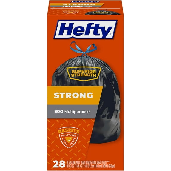 Hefty Strong Large Trash Bags, Black, 30 Gallon, 28 Count