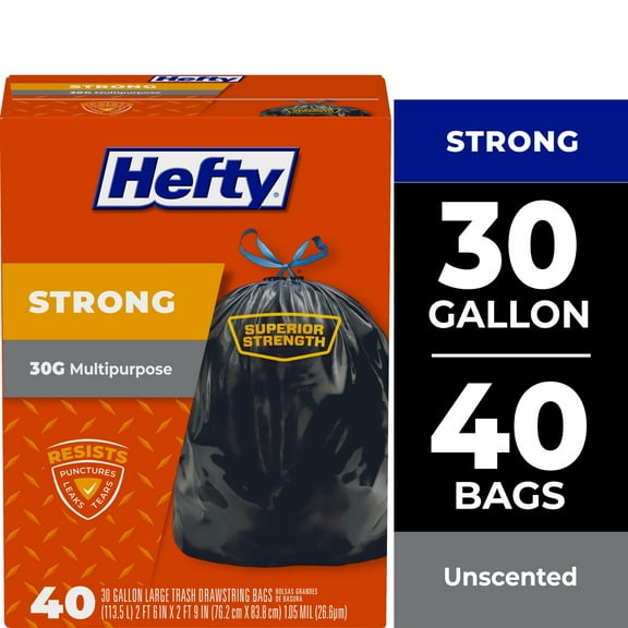 Hefty Strong Large Trash Bags, Black, 30 Gallon, 40 Count
