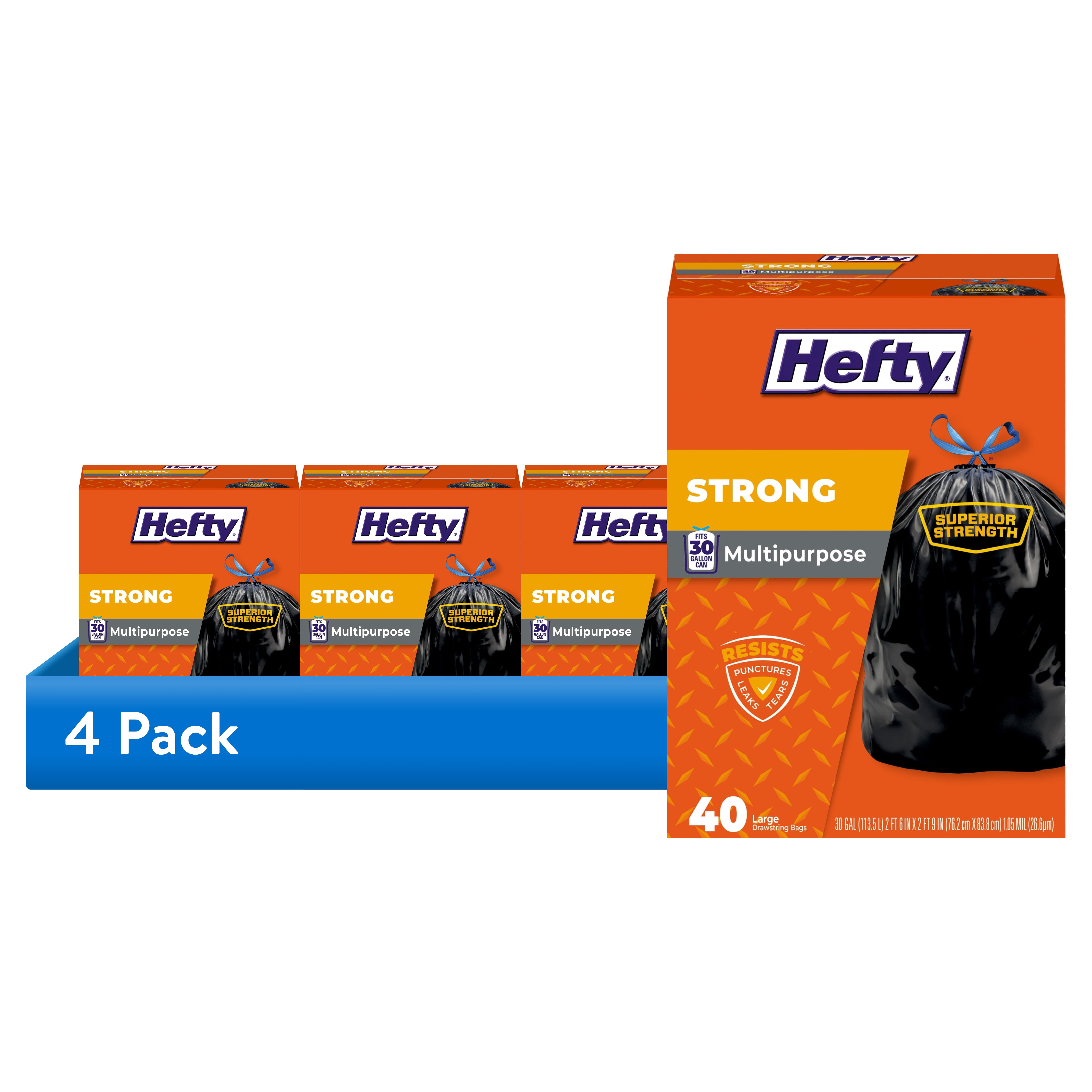 (4 pack) Hefty Strong Large Trash Bags, Black, Made with 20% Post-Consumer Recycled Materials, 30 Gallon, 40 Count