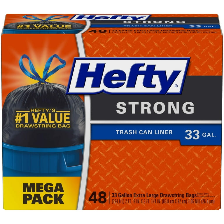 Hefty Ultra Strong Multipurpose Large Trash Bags, Black, Unscented Scent, 33  Gal