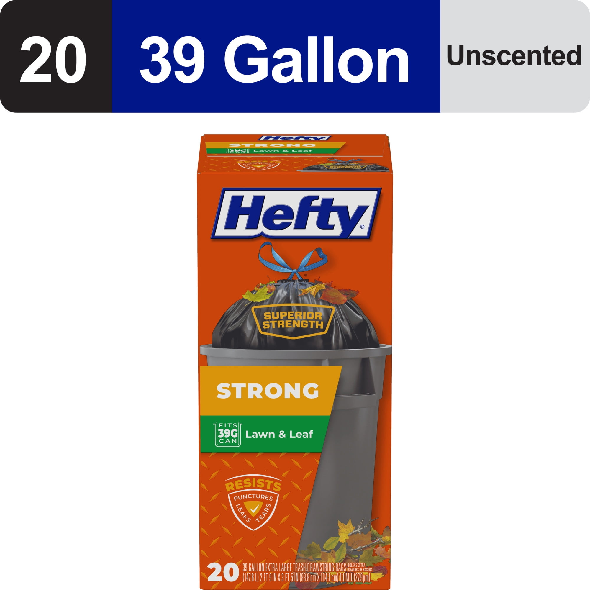 Hefty Strong Lawn & Leaf Trash Bags, 39 gallon, 20 Count