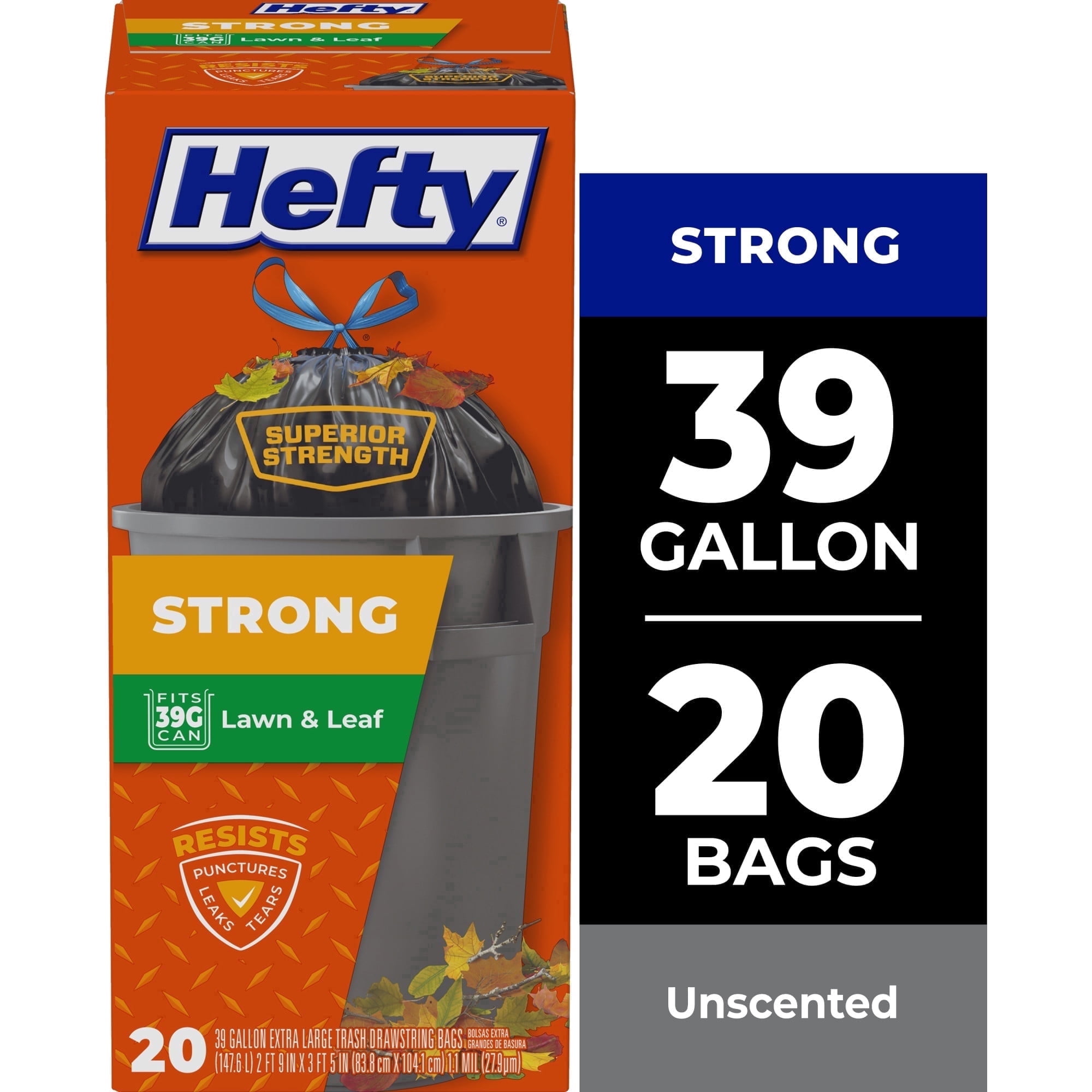 Hefty Strong Lawn & Leaf Trash Bags, 39 Gallon, 20 Count