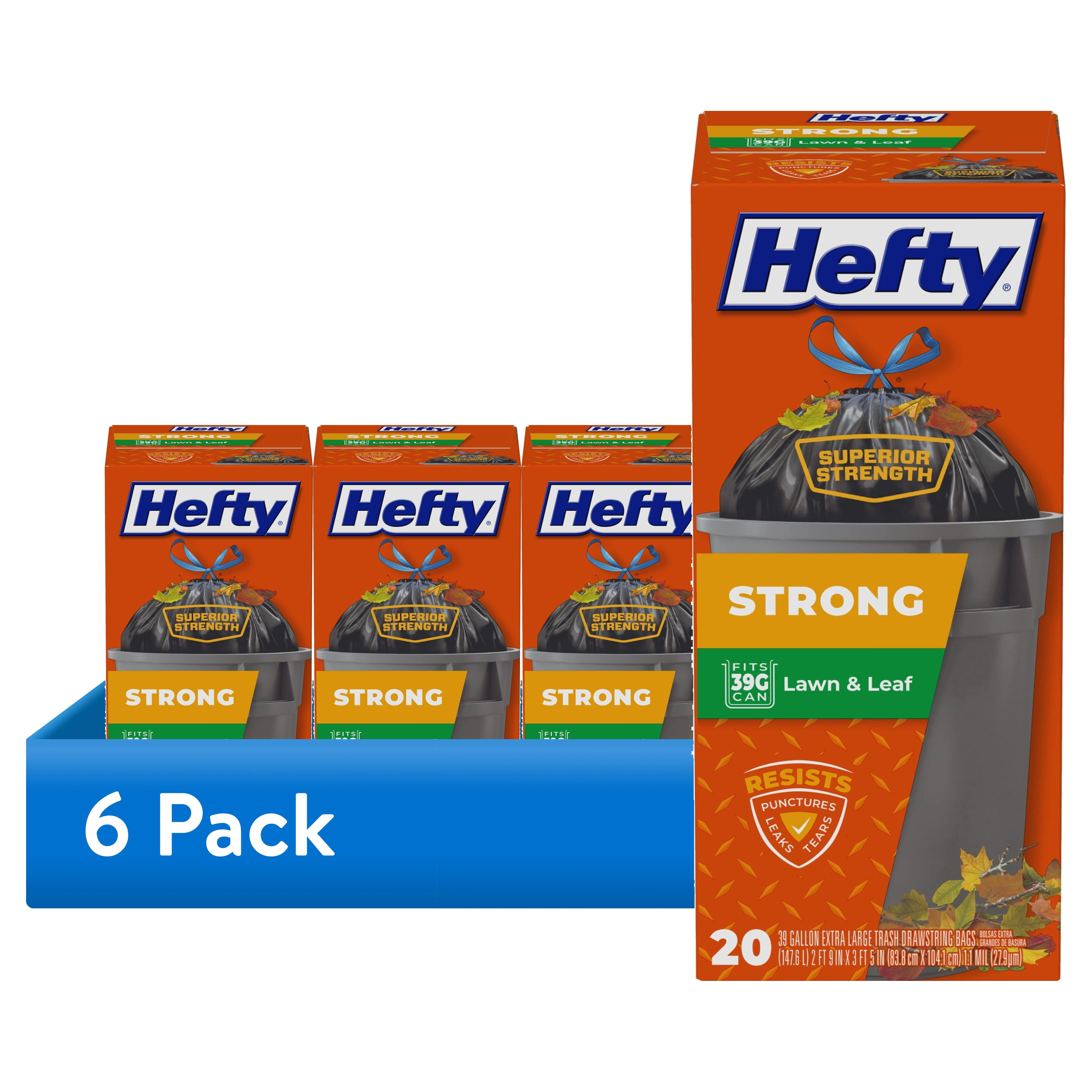 (6 pack) Hefty Strong Lawn & Leaf Trash Bags, 39 Gallon, 20 Count