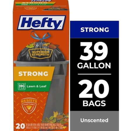 Hefty Strong Lawn & Leaf Trash Bags, 39 Gallon, 20 Count