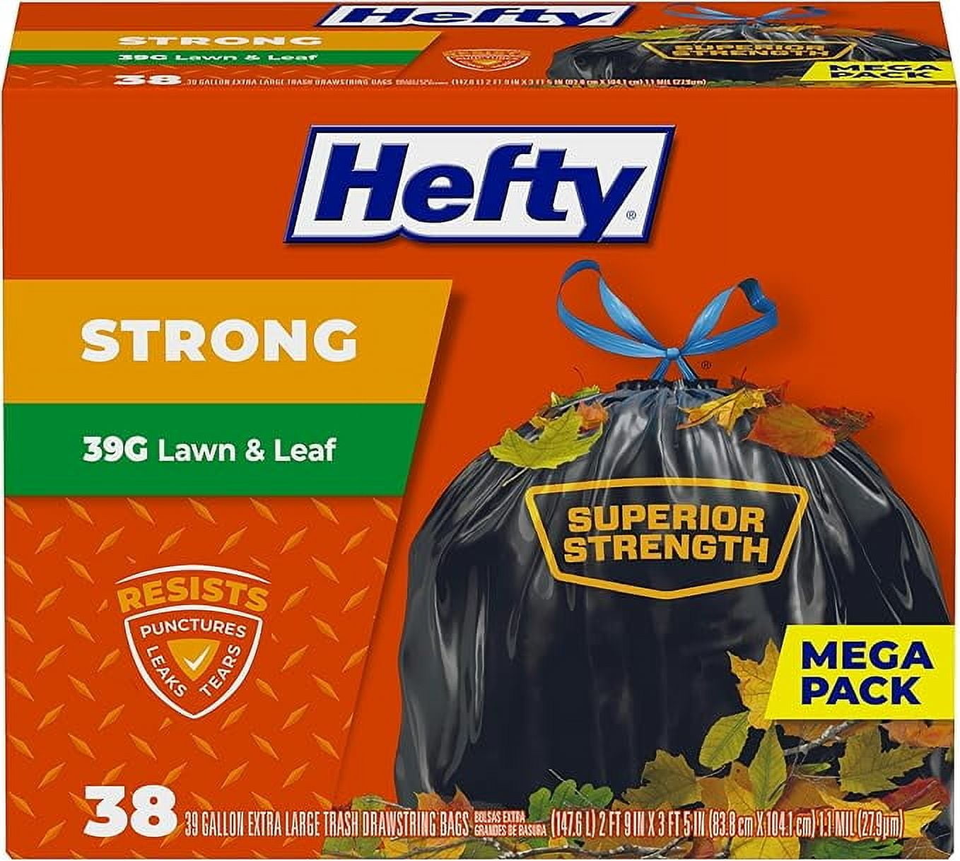 Hefty Strong Lawn & Leaf Trash Bags, 39 Gallon, 38 Count ( Pack of 2 )