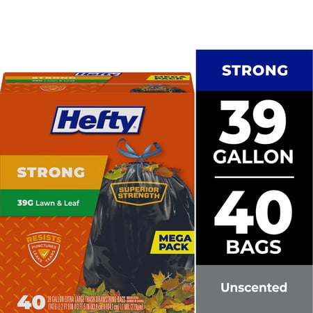 Hefty Strong Lawn & Leaf Trash Bags, 39 Gallon, 40 Count