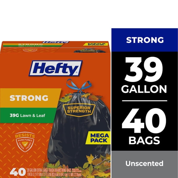 Hefty Strong Lawn & Leaf Trash Bags, 39 Gallon, 40 Count