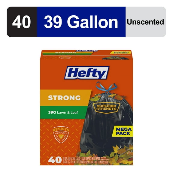 Hefty Strong Lawn & Leaf Trash Bags, 39 gallon, 40 Count