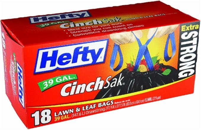 Hefty Strong Lawn and Leaf Large Garbage Bags, 39 Gallon, 18 Count ( Pack of 2 )