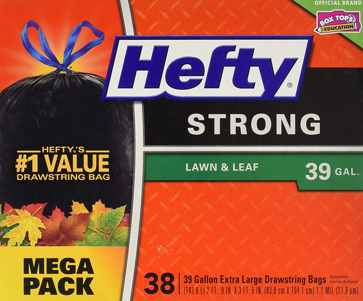 Hefty Strong Lawn and Leaf Large Garbage Bags, 39 Gallon, 38 Count