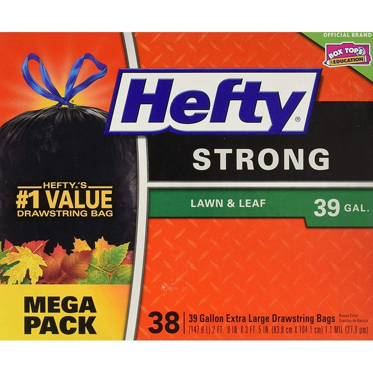 Hefty Strong Lawn and Leaf Large Garbage Bags, 39 Gallon, 38 Count