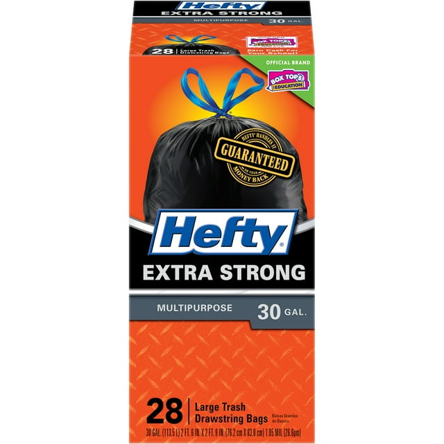 Hefty Strong Multipurpose Drawstring Trash Bags, 30 Gallon, 28 Count