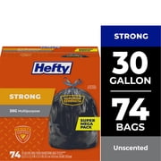 Hefty Strong Large Trash Bags, Black, 30 Gallon, 74 Count