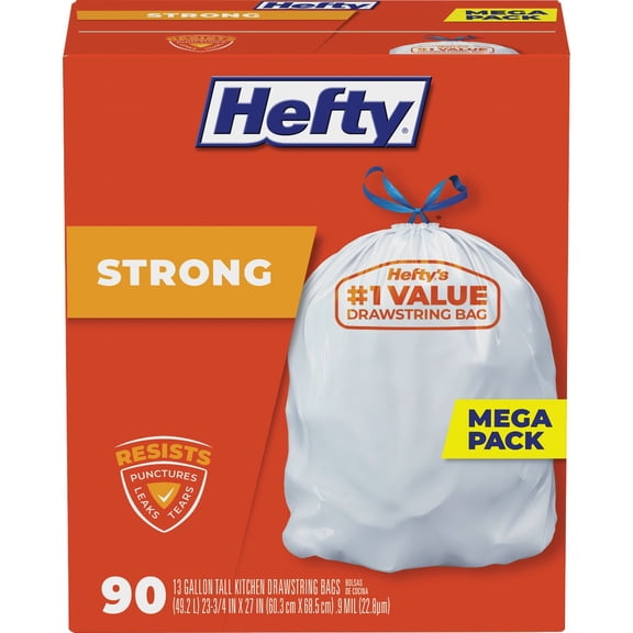 Hefty Strong Tall Kitchen Drawstring Trash pagTf Bags - 90 Count 2 Pack