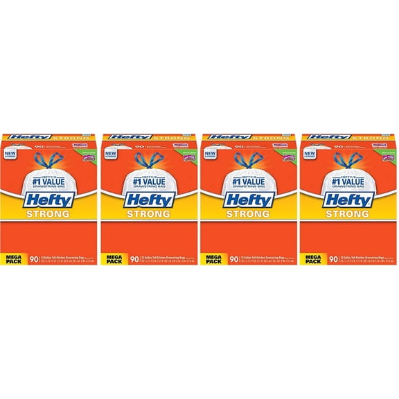 Hefty Strong Tall Kitchen Drawstring Trash yCvAD Bags - 90 Count 4 Pack