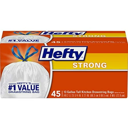 Hefty Strong Tall Kitchen Trash Bags, Unscented, 13 Gallon, 45 Count