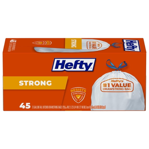 Hefty Strong Tall Kitchen Trash Bags Unscented Gallon 45 Count