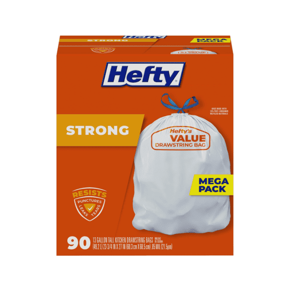 Hefty Strong Tall Kitchen Trash Bags, Unscented, 13 Gallon, 90 Count-Bolsas de basura para la cocina