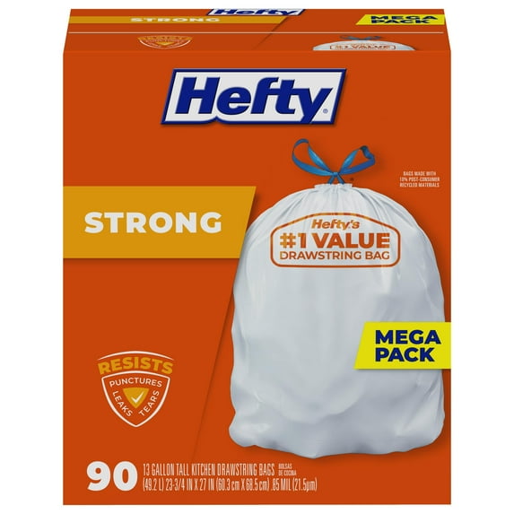Hefty Ultra Strong Tall Kitchen Trash Bags, Unscented, 13 Gallon, (80 Count)