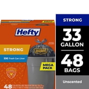 Hefty Strong 33 Gallon Trash Bags, Unscented, Black, 48 Count