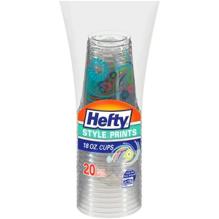 Hefty Style Prints Plastic Cups, 18 Ounce, 20 Cups