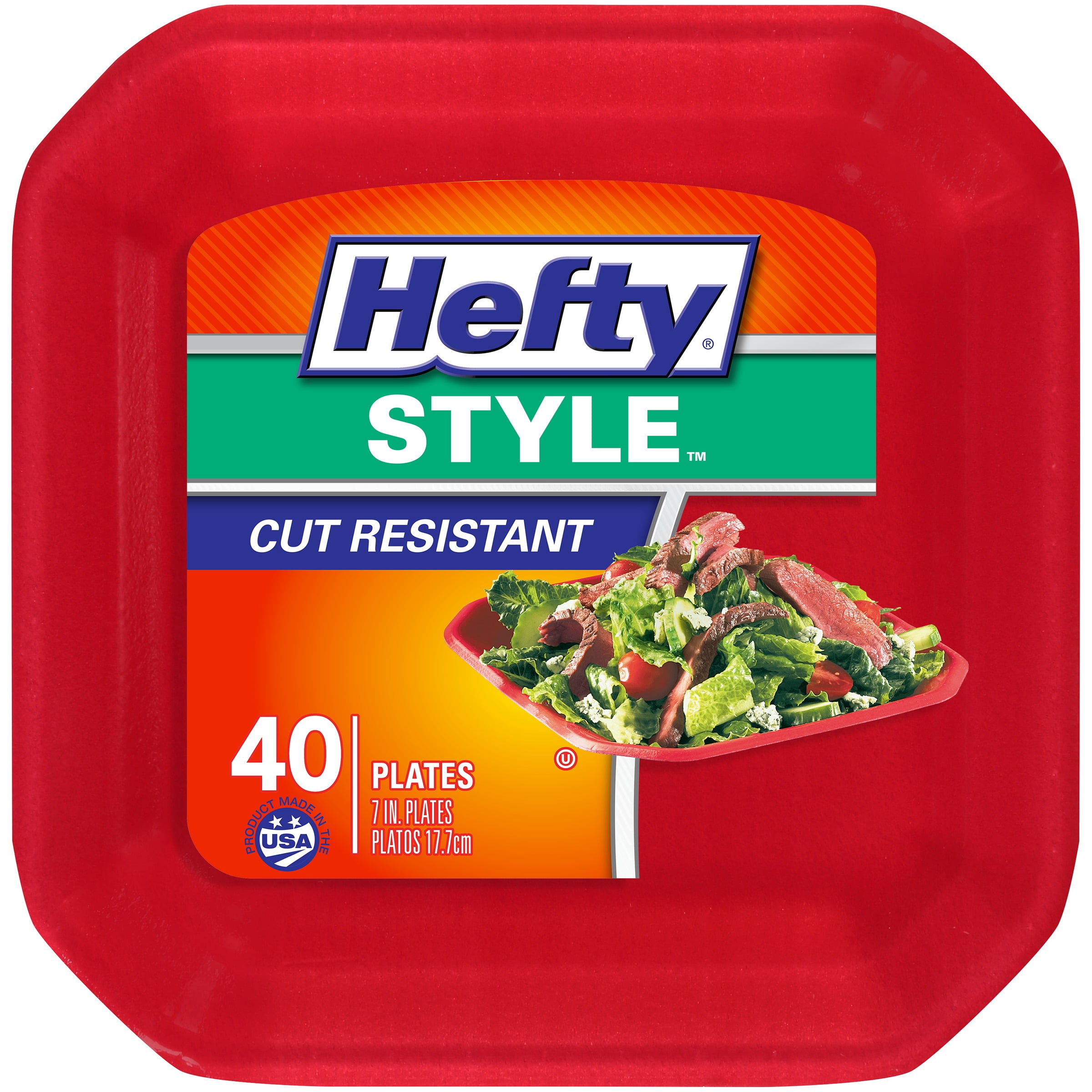 Hefty Style Small Foam Plates, Square, Red, 7 Inch, 40 Count