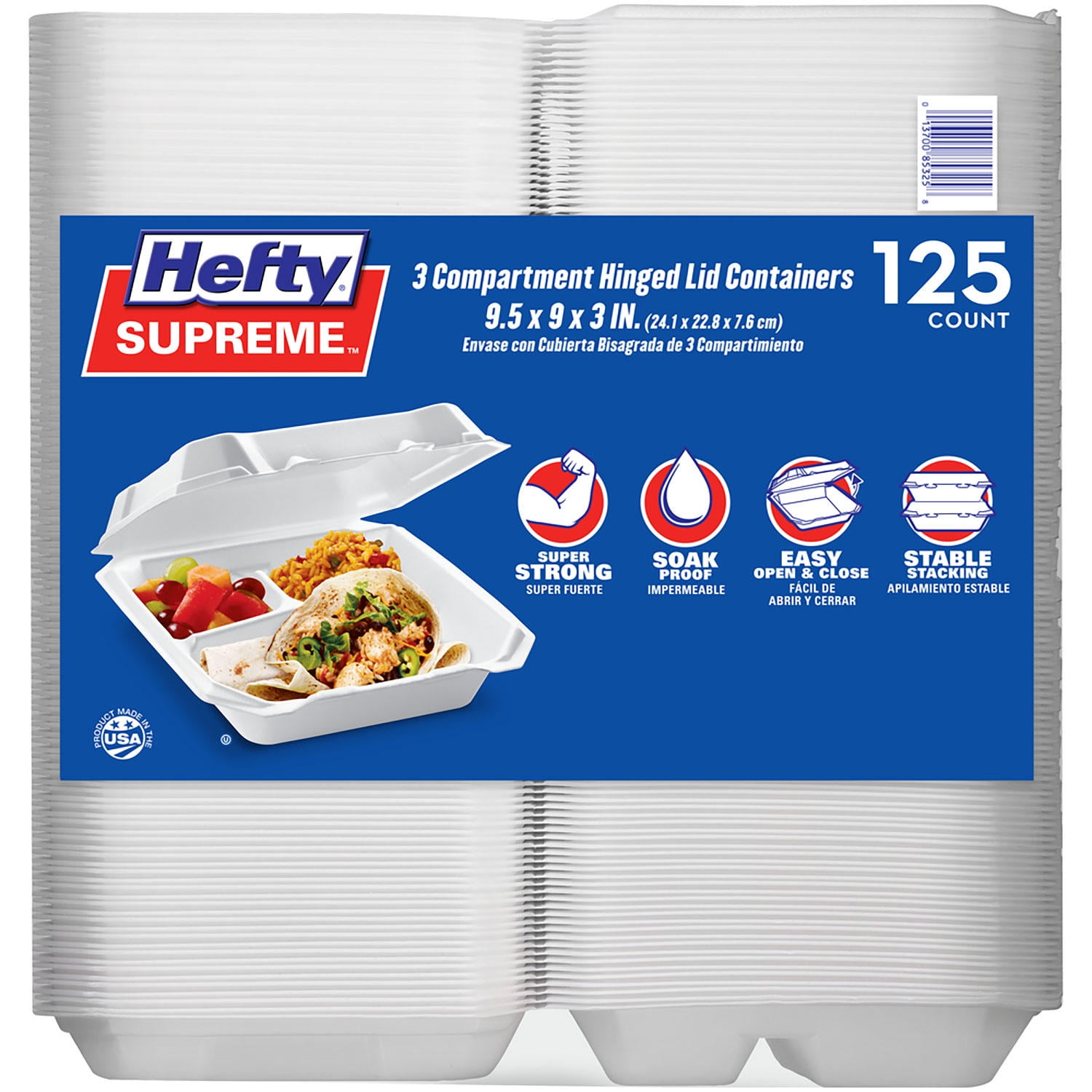 Hefty Supreme Foam Hinged Lid Container, 1-Compartment (125 ct
