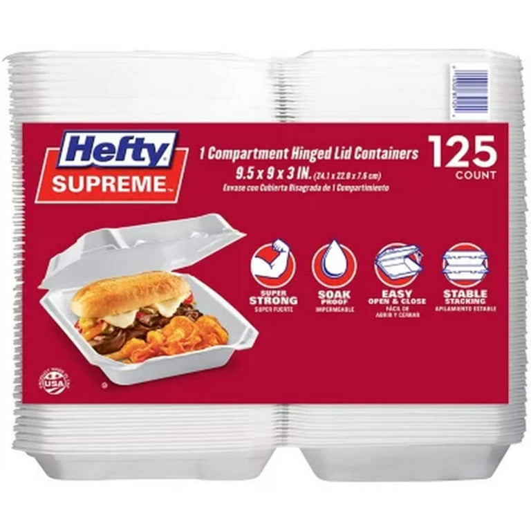 Hefty Supreme Foam Hinged Lid Container, 1-Compartment (125 Ct Hefty Supreme Foam Hinged Lid Container, 1-Compartment (125 Ct