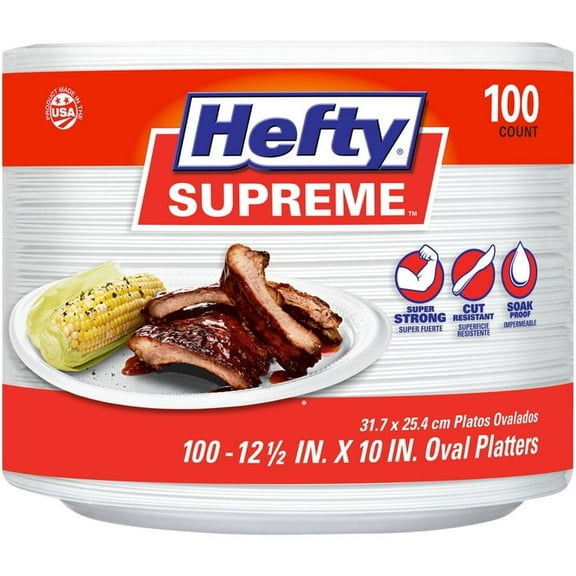 Hefty Supreme Foam Oval Platters, 12.5" x 10" 100 count