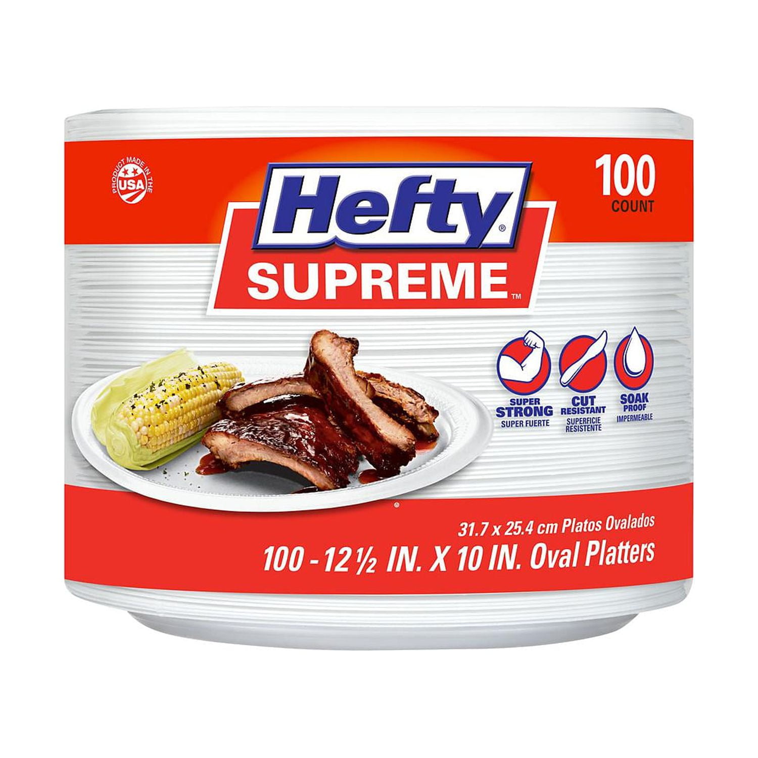 Hefty Supreme 12.5" Oval Disposable Foam Platters, 100 Count