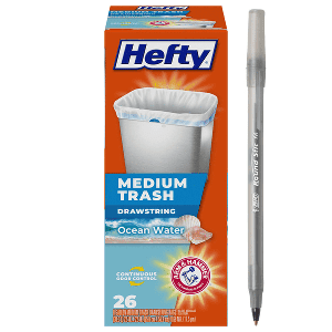 Hefty Trash Bags, Drawstring, Medium, Ocean Water, 8 Gallon with pan