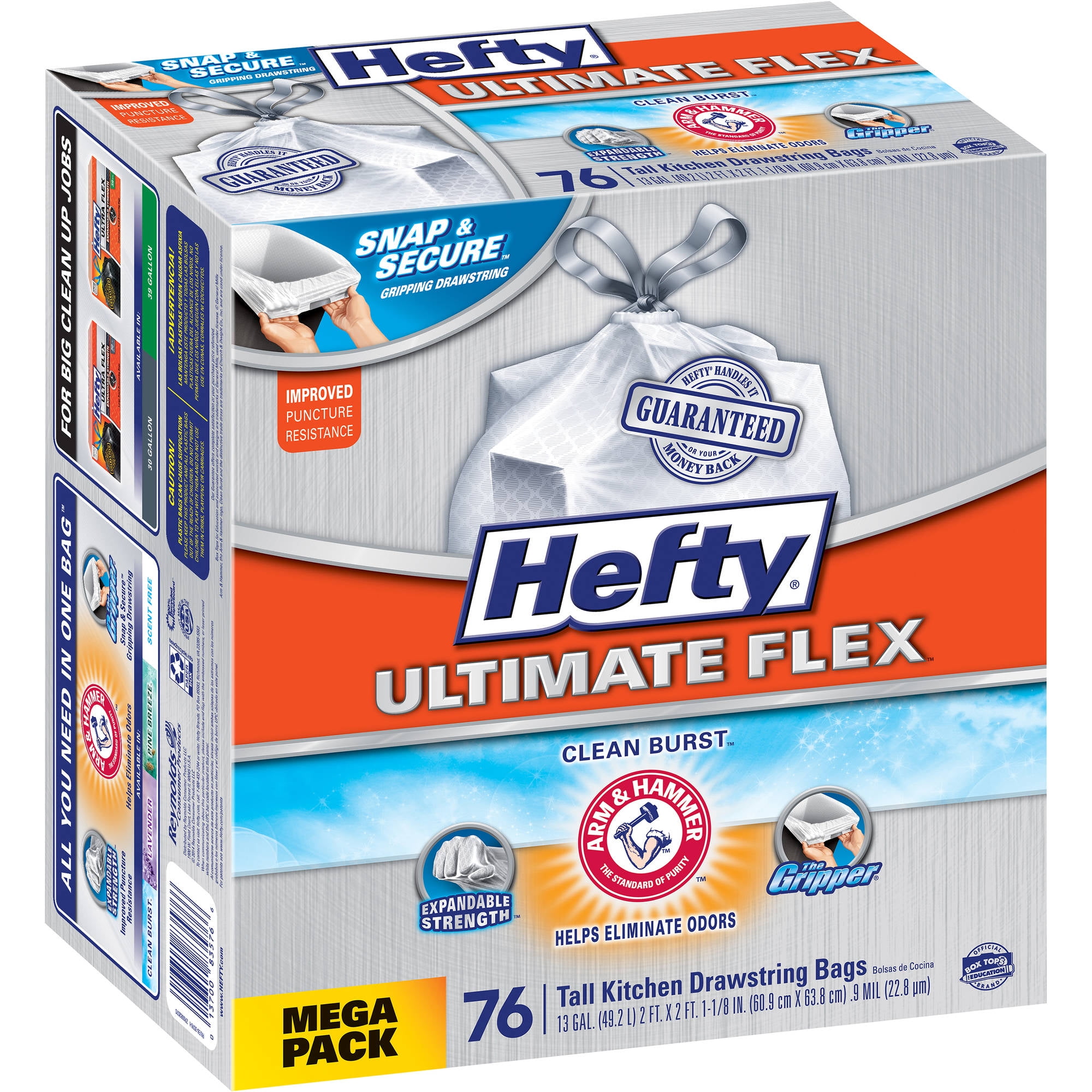 Hefty Basics Hefty Basics Flex Odor Control 13 Gallon Tall Kitchen  Drawstring Bags 42 ct Fresh Scent Box