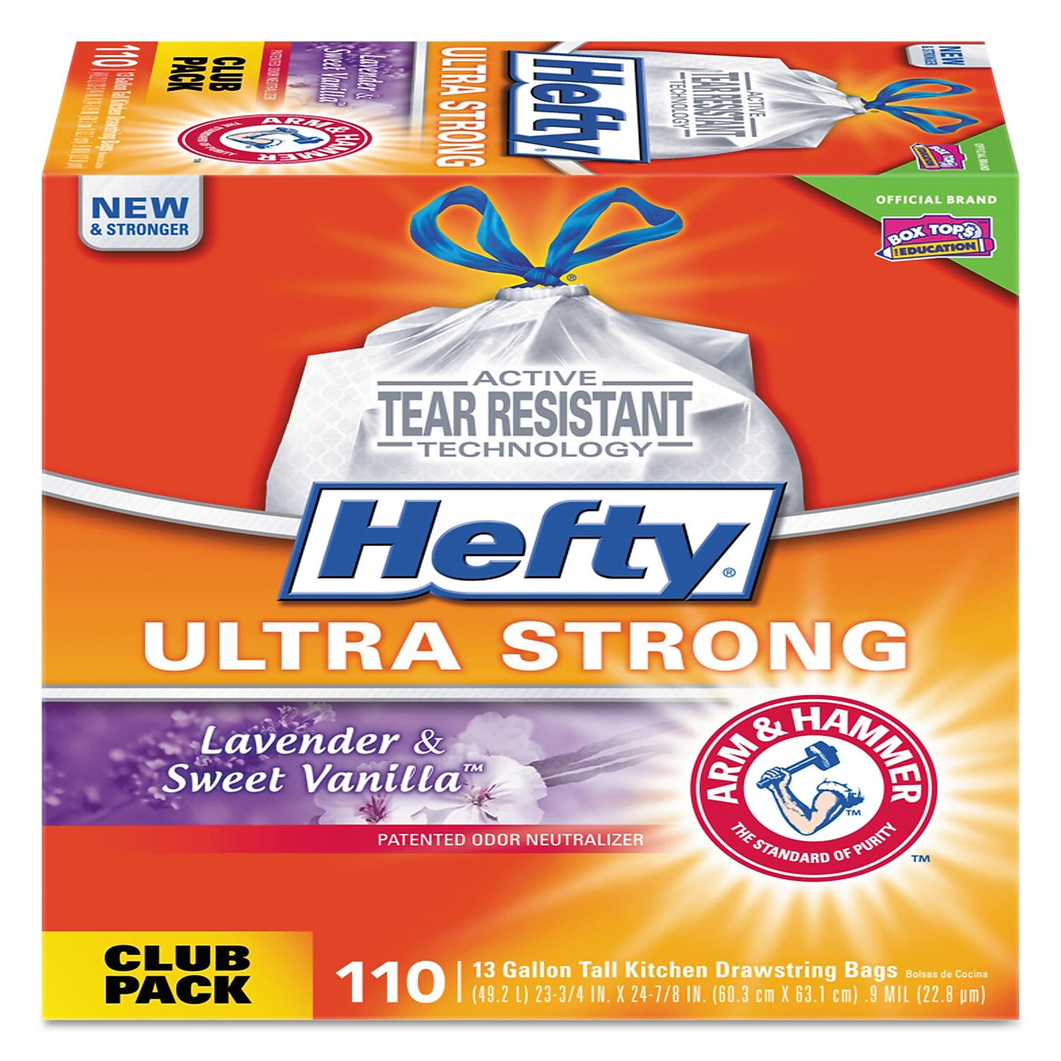 Hefty® Ultra Strong Tall Kitchen and Trash Bags, 13 gal, 0.9 mil, 23.75 x  24.88, White, 40 Bags/Box, 6 Boxes/Carton