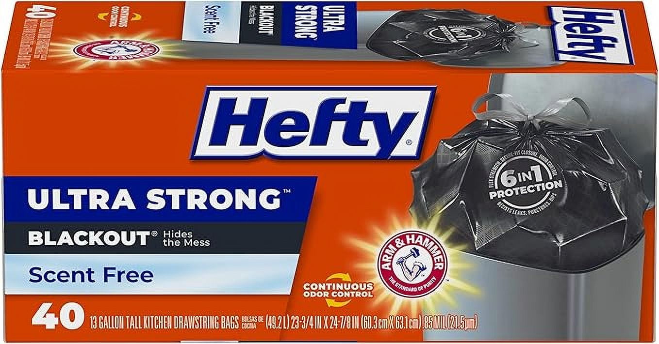 Hefty Ultra Strong 13 Gallon Trash Bags, Black Tall Kitchen Trash Bags