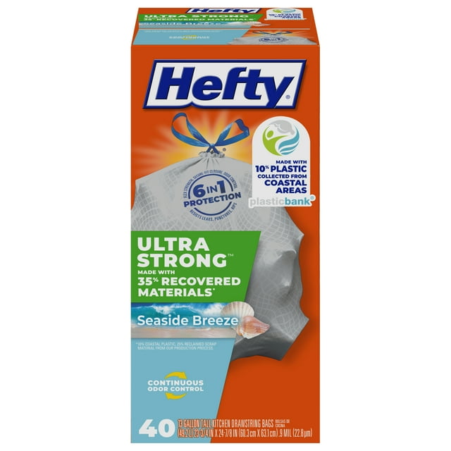 Hefty Ultra Strong 13 Gallon Trash Bags, Tall Kitchen Trash Bags Made
