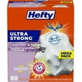 thumbnail image 1 of Hefty Ultra Strong 13 Gallon Trash Bags, Tall Kitchen Trash Bags 13 Gallon Size, Drawstring Closure, Continuous Odor Control, White, Lavender and Sweet Vanilla Scent, 80 Bags, 1 of 5