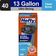 Hefty Ultra Strong 13 gallon Trash Bags, Tall Kitchen Trash Bags, Blackout, Clean Burst Scent, 40 Bags