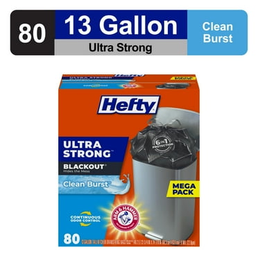 Hefty Ultra Strong 13 gallon Trash Bags, Tall Kitchen Trash Bags, Blackout, Clean Burst Scent, 80 Bags