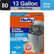 Hefty Ultra Strong 13 Gallon Trash Bags, Tall Kitchen Trash Bags, Blackout, Clean Burst Scent, 80 Bags