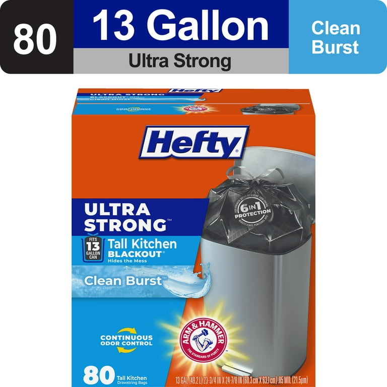 Hefty Ultra Strong Flex Garbage Bags, Clean Burst Scent, 13 Gallon