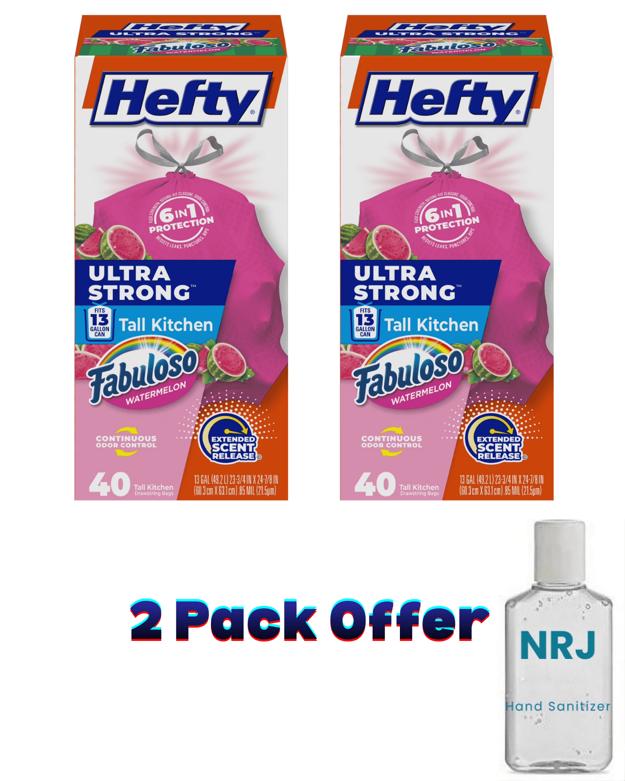 Hefty Ultra Strong 13 gallon Trash Bags, Tall Kitchen Trash Bags, Pink, Fabuloso Watermelon Scent, 40 Bags