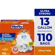Hefty Ultra Strong 13 Gallon Trash Bags, Tall Kitchen Trash Bags, White, Citrus Twist Scent, 110 Bags