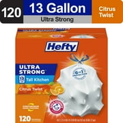 Hefty Ultra Strong 13 gallon Trash Bags, Tall Kitchen Trash Bags, White, Citrus Twist, 120 Bags