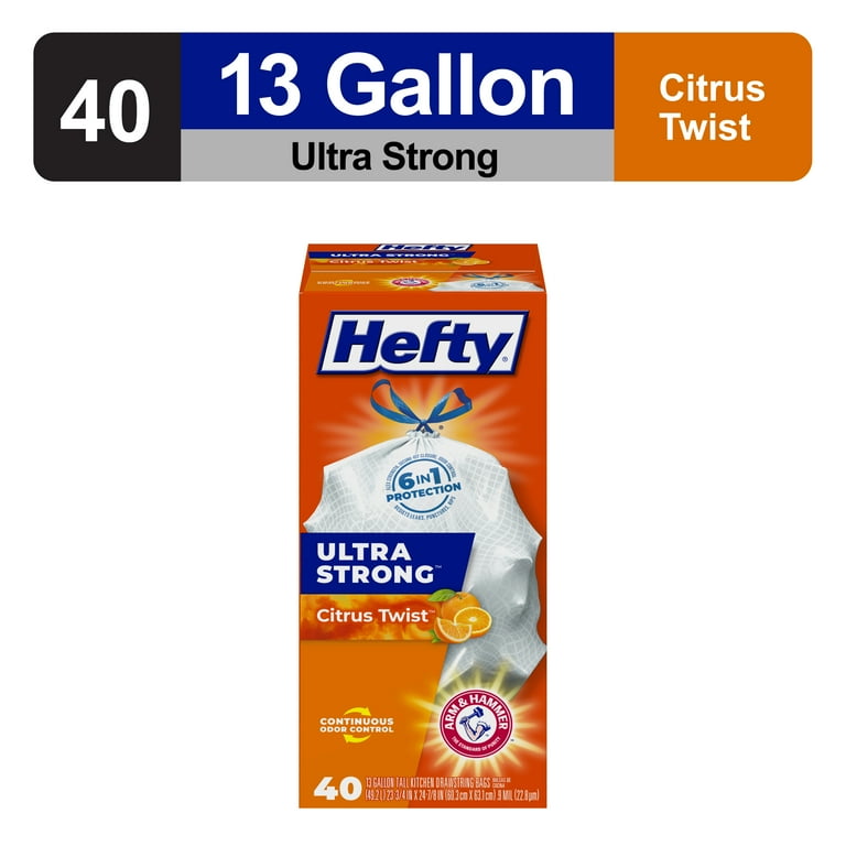 Hefty Hefty Ultra Strong Drawstring Tall Kitchen 40-Pack 13-Gallon Clean Citrus White Plastic Kitchen Trash Bag Hefty Hefty Ultra Strong Drawstring Tall Kitchen 40-Pack 13-Gallon Clean Citrus White Plastic Kitchen Trash Bag