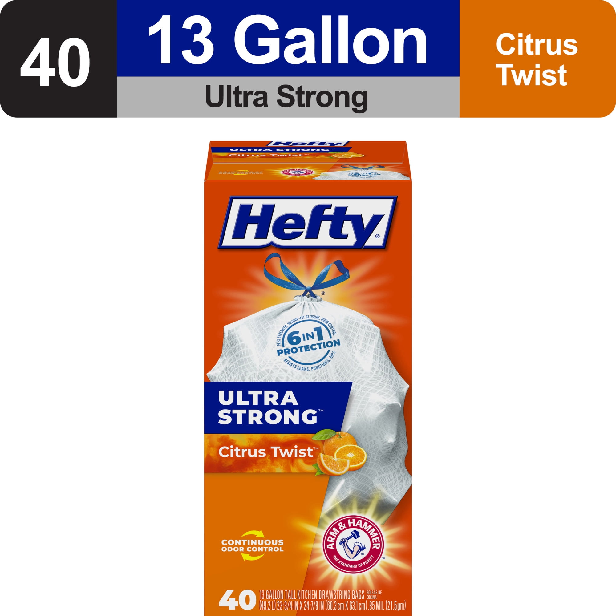 Hefty Hefty Ultra Strong Drawstring Tall Kitchen 40-Pack 13-Gallon Clean Citrus White Plastic Kitchen Trash Bag Hefty Hefty Ultra Strong Drawstring Tall Kitchen 40-Pack 13-Gallon Clean Citrus White Plastic Kitchen Trash Bag